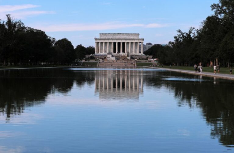 Burgum previews Reflecting Pool's new 'American flag blue' floor
